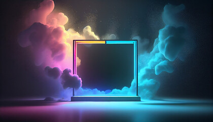 Wall Mural - Neon empty stage with smoke and spot light. stage background  Ai generated image