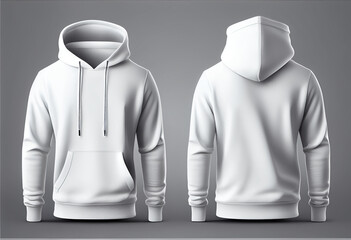 Wall Mural - Set of stylish hoodie sweater on white background, front and back view. Space for design. Muff or kangaroo pocket. Generative Ai. Template mockup for your design.