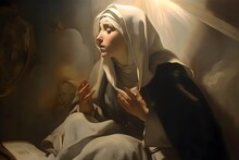 Saint Catherine Of Siena, Painting Illustration. Generative Ai. St. Catherine Is A Famous Catholic Saint.