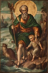 Wall Mural - Saint Christopher, painting illustration. Generative Ai. St Christopher.