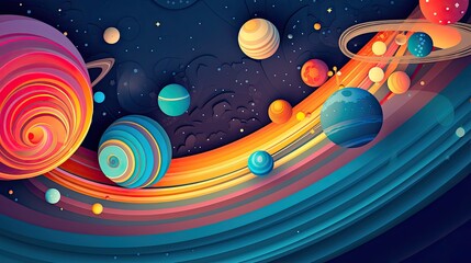 Wall Mural - abstract space background with planets and solar system from colored paper. generative ai