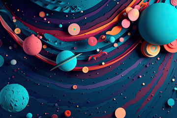 Wall Mural - abstract space background with planets and solar system from colored paper. generative ai