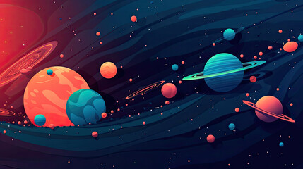 Wall Mural - abstract space background with planets and solar system from colored paper. generative ai