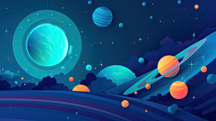 Wall Mural - abstract space background with planets and solar system from colored paper. generative ai