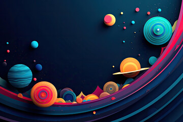 Wall Mural - abstract space background with planets and solar system from colored paper. generative ai