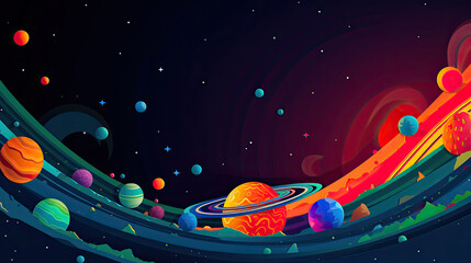 Wall Mural - abstract space background with planets and solar system from colored paper. generative ai