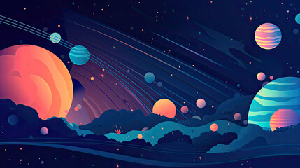 Wall Mural - abstract space background with planets and solar system from colored paper. generative ai