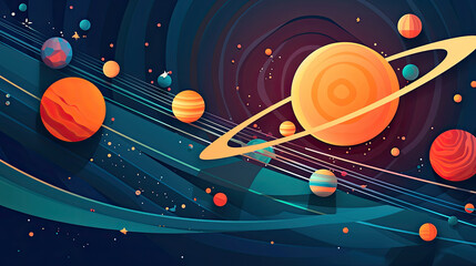 Wall Mural - abstract space background with planets and solar system from colored paper. generative ai