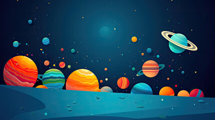 Wall Mural - abstract space background with planets and solar system from colored paper. generative ai