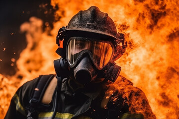 Wall Mural - A firefighter struggling the fire at work, AI generative image