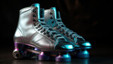 Fototapeta Tęcza - close up of feet wearing colorful 80's roller skates - AI generative. Generative AI