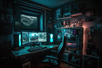 Wall Mural - Gaming in Style: How Professional Gamers Create the Perfect Home Office for Maximum Performance, generative ai