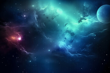 Wall Mural - outer space nebula blue color galaxy space with stars