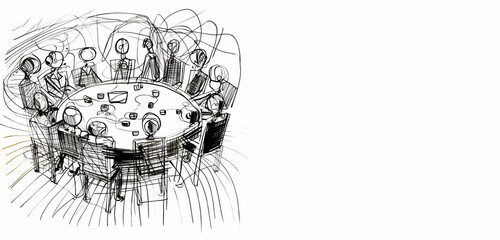 Leinwandbilder - A drawing of a man and woman sitting at a table with a computer. Generative AI