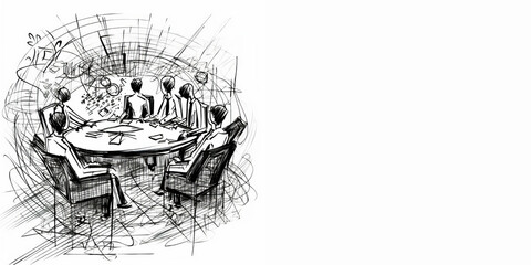 Leinwandbilder - A drawing of a man and woman sitting at a table with a computer. Generative AI
