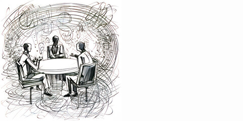 Leinwandbilder - A drawing of a man and woman sitting at a table with a computer. Generative AI