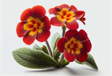 Isolated Red Primrose Flowers On White Background. Generative AI