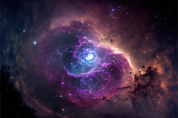 Wall Mural - glowing nebula with stars. fantasy galaxy generative ai background