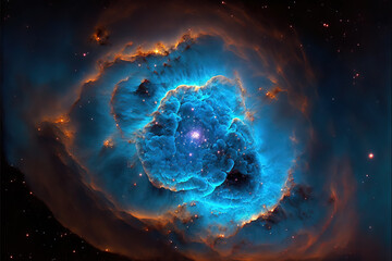 glowing blue nebula with stars. fantasy galaxy generative ai background
