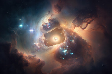 Wall Mural - glowing nebula with stars. fantasy galaxy generative ai background