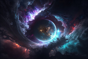 Wall Mural - planets in space. fantasy galaxy generative ai background