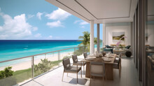 Hotel On The Beach In Barbados In Modern Style, Generative Ai