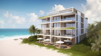 Wall Mural - Hotel on the beach in barbados in modern style, generative ai