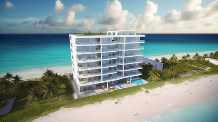 Wall Mural - Hotel on the beach in barbados in modern style, generative ai