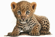 Baby Leopard Lying Down Isolated On A White Background Generative AI