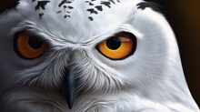 Snowy Owl Portrait, Very Beautiful White Owl With Ember Eyes, Generative Ai