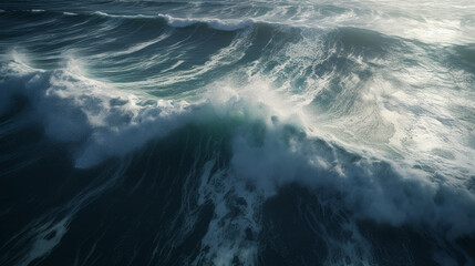 Aerial view of big waves on ocean, generative ai