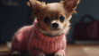 A cute dog wearing a pink sweater. Created by Generative Ai.