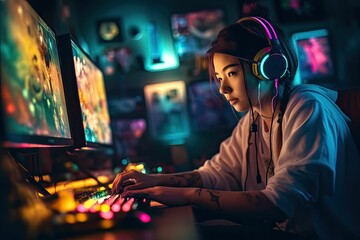 The Joy of Gaming: A Woman's Smile Reflecting Her Passion, generative ai