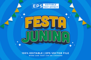 Poster - Editable text effect Festa Junina 3d Cartoon template style premium vector