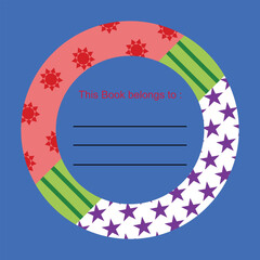 Poster - Illustration of a round frame with a place for your text. A sticker label that shows the identity of the owner of an item in a unique and funny circle shape. Name tag sticker
