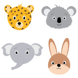 Fototapeta Pokój dzieciecy - Set of hand-drawn animals isolated on the white background. Collection of cute animal faces for children and adults.