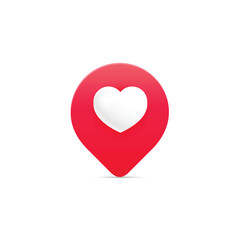 Poster - Red pin with the white heart for dating apps and websites. Vector illustration.
