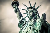 Fototapeta Nowy Jork - Statue of liberty low angle view in cloudy day. Generative AI