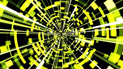 Wall Mural - heading for cyberspace smoothly with shiny yellow radiate lines and square shapes at 60fps.