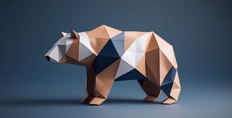 Finnish Flag themed origami brown bear created using generative AI tools