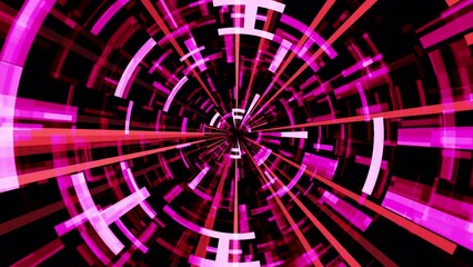 Wall Mural - Going through cyberspace at high speed with moving metallic pink beams and particles. Abstract 4k motion background at 60fps.