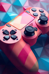 The concept of video games. gaming controller in pastel colors on background with abstract geometric shapes. Ilustration. Generarive AI