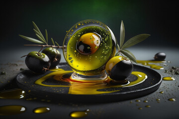 Wall Mural - Olive olive, olives. A classic and traditional decoration of Italian food cuisine. Creative and great authentic servers. Generative AI