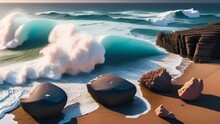 Waves Wash Over Coastal Rocks - Generative Ai