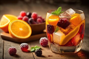 Sticker - Orange and ice cubes make for a refreshing sangria. Generative AI