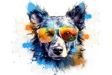 Dog In Sunglasses Realistic With Paint Splatter Abstract  
