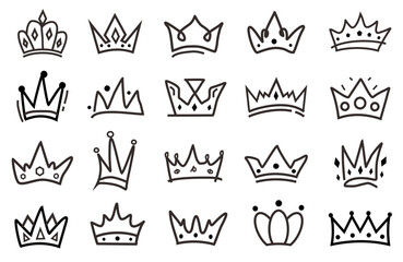 Poster - Crown line icons  vintage doodle illustration. set of crown icon. editable file.