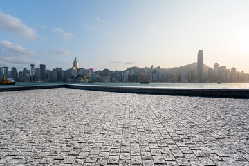 Canvas Print - empty floor with city skyline in hong kong china