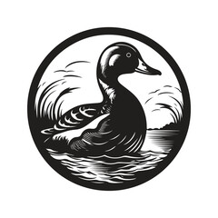 Wall Mural - duck, vintage logo concept black and white color, hand drawn illustration