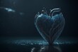 A blue heart made out of ice and water with iron pipes as veins, capillaries and arteries. Generative AI